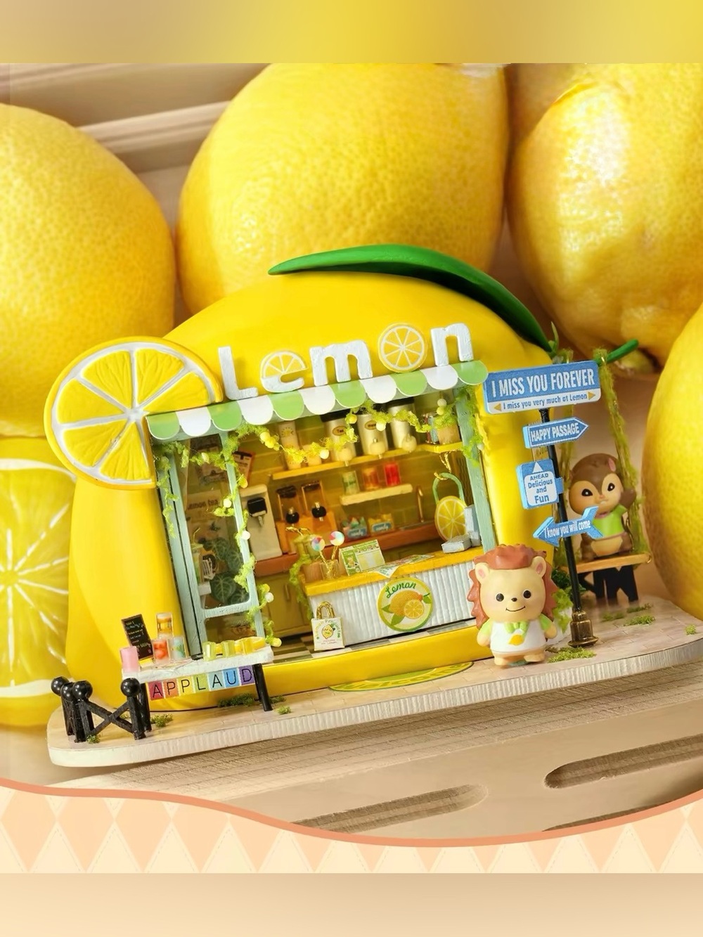 DIY Miniature Little Hedgehog Lemon Drink Shop w/ LED Cute Lemon Cafรฉ Craft Kit - Picture 4 of 13